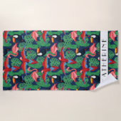 Jouw naam toevoegen | Tropische vogels in heldere  Strandlaken (Voorkant)