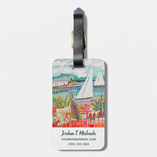 Jouw naam toevoegen | Twee zeilboten Bagagelabel (Achterkant verticaal)