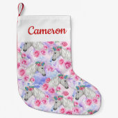 Jouw naam toevoegen | Unicorns & Rozen Patroon Kleine Kerstsok (Voorkant)