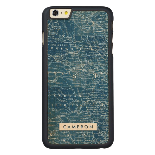 Jouw naam toevoegen | US Map Blueprint Carved Wood iPhone Hoesje (Achterkant)