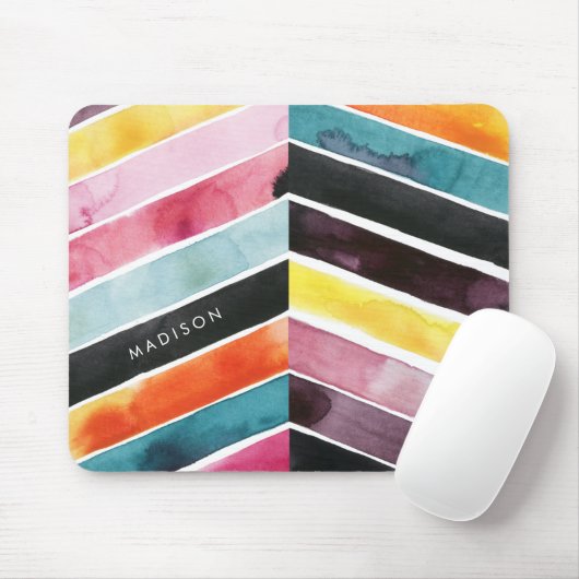 Jouw naam toevoegen | Vivid Waterverf Chevron I Muismat (Met muis)