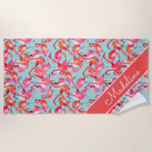 Jouw naam toevoegen | Waterverf Flamingos Gathered Strandlaken (Voorkant)