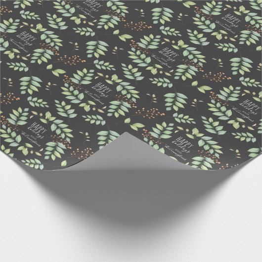 Jouw naam toevoegen | Waterverf Groene Feestdagen Cadeaupapier (Hoek)