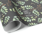 Jouw naam toevoegen | Waterverf Groene Feestdagen Cadeaupapier (Rol Hoek)
