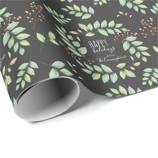 Jouw naam toevoegen | Waterverf Groene Feestdagen Cadeaupapier (Rol Hoek)