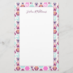 Jouw naam toevoegen Waterverf Hexagon Patroon Briefpapier