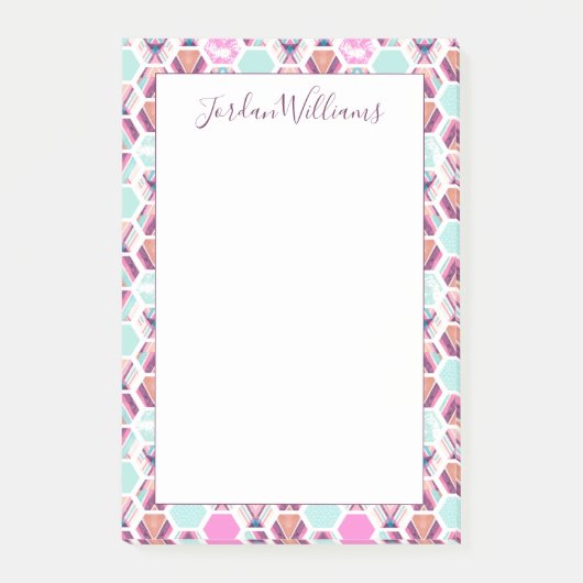 Jouw naam toevoegen | Waterverf Hexagon Patroon Post-it® Notes (Voorkant)