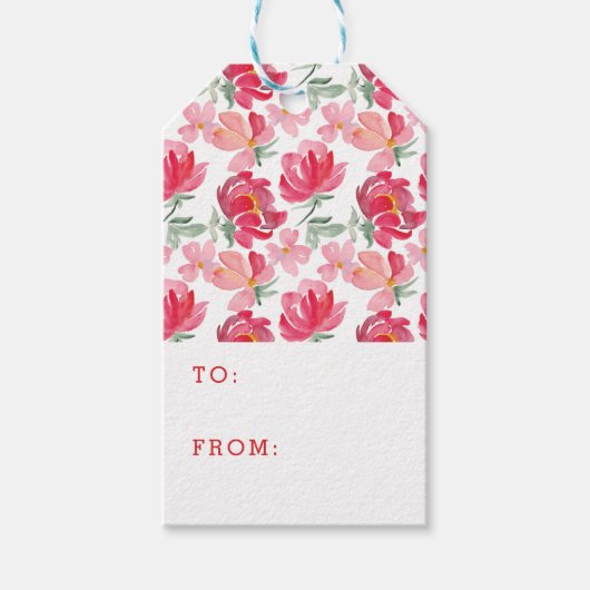 Jouw naam toevoegen | Waterverf Peony Pattern Cadeaulabel (Voorkant)