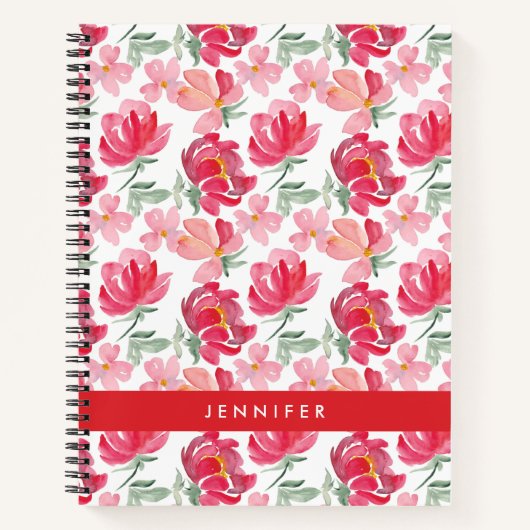 Jouw naam toevoegen | Waterverf Peony Pattern Notitieboek (Voorkant)