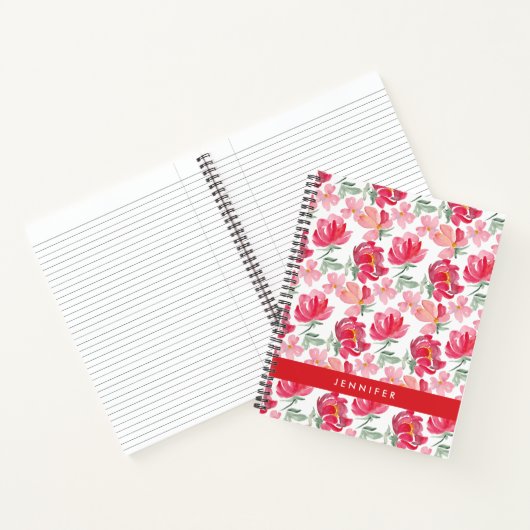Jouw naam toevoegen | Waterverf Peony Pattern Notitieboek (Binnen)