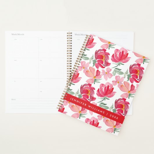 Jouw naam toevoegen | Waterverf Peony Pattern Planner (Display)