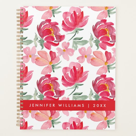 Jouw naam toevoegen | Waterverf Peony Pattern Planner (Voorkant)