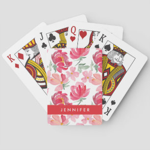 Jouw naam toevoegen Waterverf Peony Pattern Pokerkaarten
