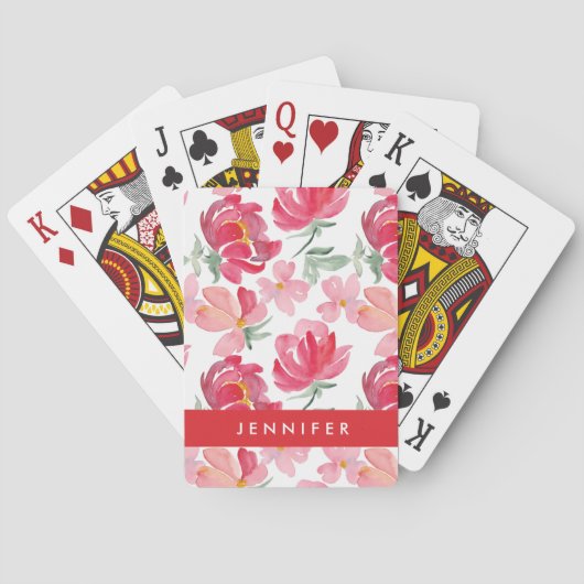 Jouw naam toevoegen | Waterverf Peony Pattern Pokerkaarten (Achterkant)