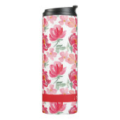 Jouw naam toevoegen | Waterverf Peony Pattern Thermosbeker (Gedraaid links)