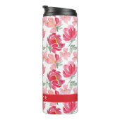 Jouw naam toevoegen | Waterverf Peony Pattern Thermosbeker (Geroteerd rechts)