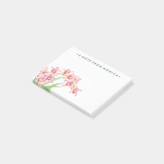 Jouw naam toevoegen | Waterverf Roze bloemen Post-it® Notes (Schuin)