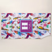 Jouw naam toevoegen | Waterverf Stijlparrots Strandlaken (Voorkant)