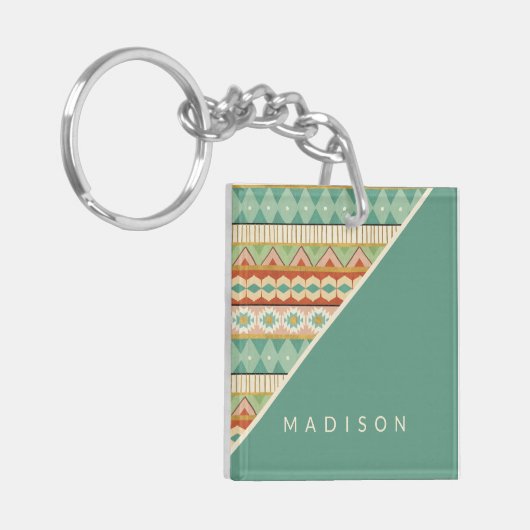 Jouw naam toevoegen | Waterverf Tribaal Patroon Sleutelhanger (Voorkant Links)