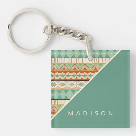 Jouw naam toevoegen | Waterverf Tribaal Patroon Sleutelhanger (Voorkant)