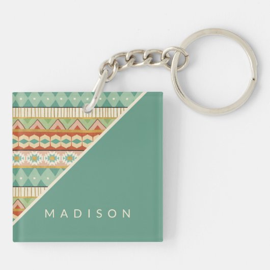 Jouw naam toevoegen | Waterverf Tribaal Patroon Sleutelhanger (Achterkant)