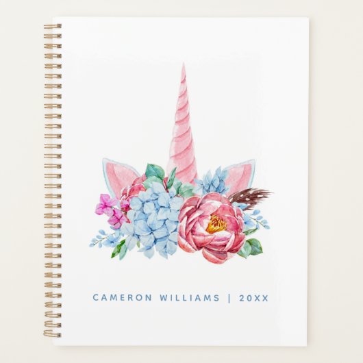 Jouw naam toevoegen | Waterverf Unicorn Floral Cro Planner (Voorkant)