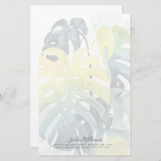 Jouw naam toevoegen | Waterverf Zonnepalmbladeren Briefpapier (Voorkant / Achterkant)