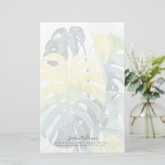 Jouw naam toevoegen | Waterverf Zonnepalmbladeren Briefpapier (Staand voorkant)