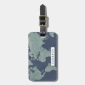 Jouw naam toevoegen | Wereldkaart blauwe linen Bagagelabel (Voorkant verticaal)