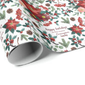 Jouw naam toevoegen | White Holly Berry Winter Fee Cadeaupapier (Rol Hoek)