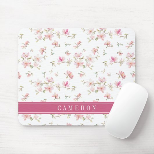 Jouw naam toevoegen | Zacht roze Waterverf ventila Muismat (Met muis)