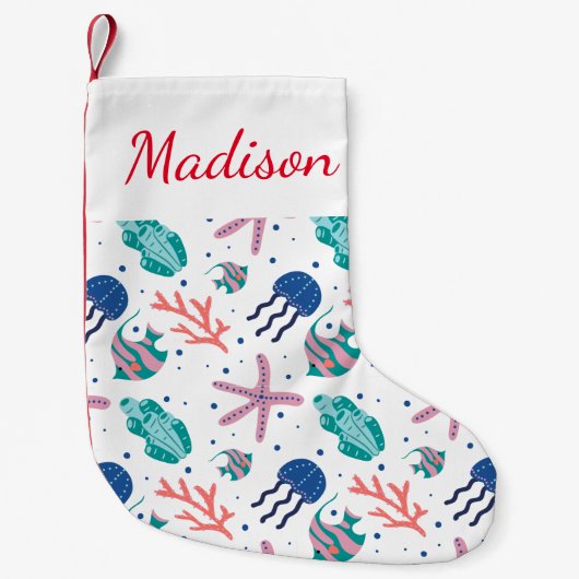 Jouw naam toevoegen | Zee onderwater Kleine Kerstsok (Voorkant)