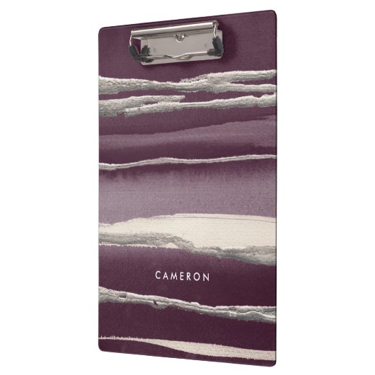 Jouw naam toevoegen | Zilver Roos Paarse Abstracte Klembord (Links)