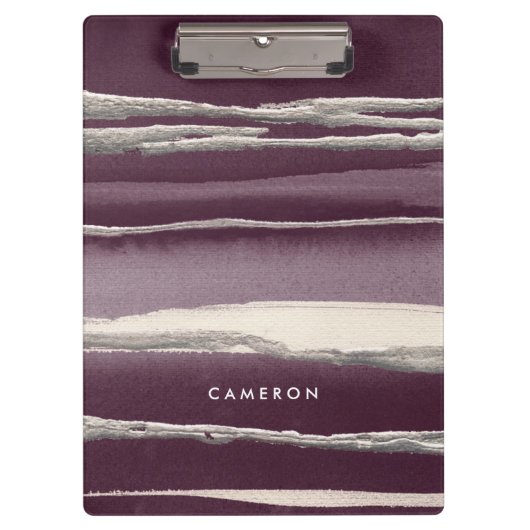 Jouw naam toevoegen | Zilver Roos Paarse Abstracte Klembord (Voorkant)