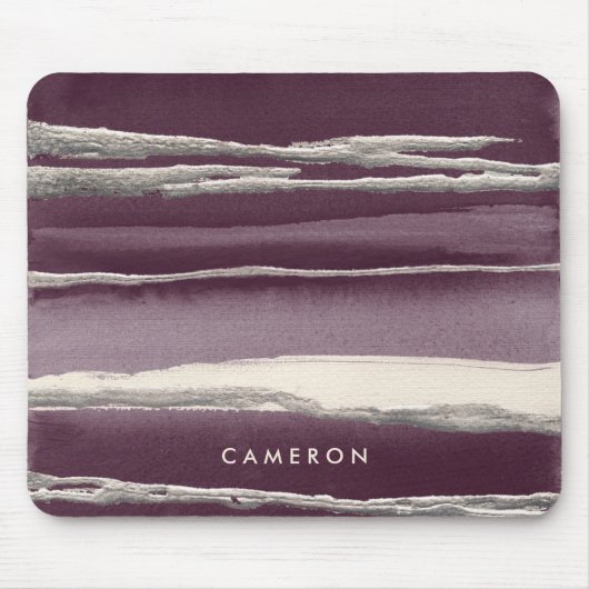 Jouw naam toevoegen | Zilver Roos Paarse Abstracte Muismat (Voorkant)