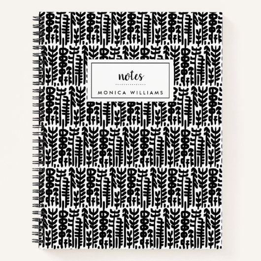 Jouw naam toevoegen | Zwart inktlijnpatroon Notitieboek (Voorkant)
