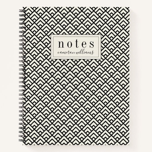 Jouw naam toevoegen | Zwart-wit geometrisch patroo Notitieboek (Voorkant)