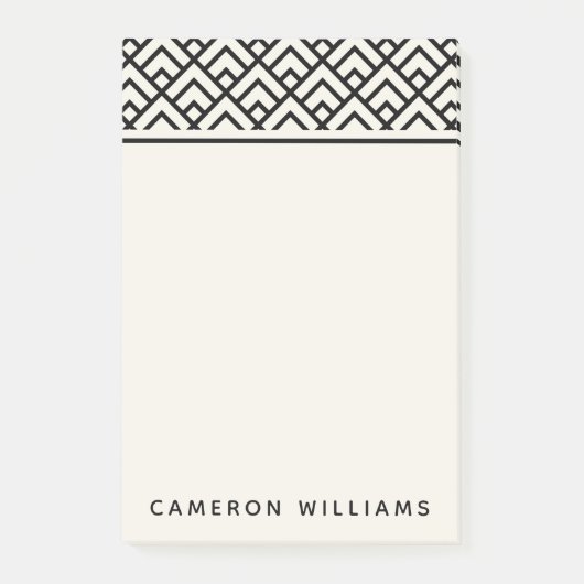 Jouw naam toevoegen | Zwart-wit geometrisch patroo Post-it® Notes (Voorkant)