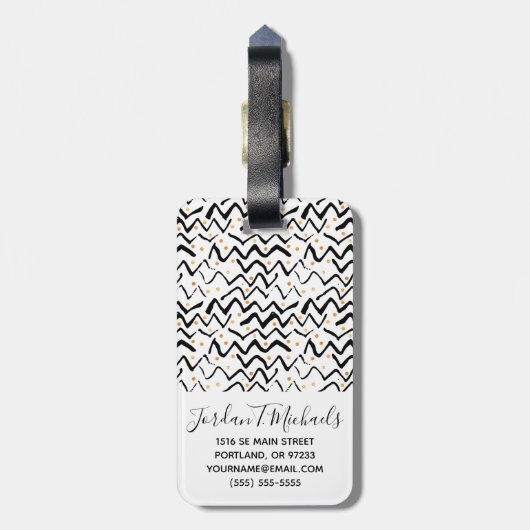 Jouw naam toevoegen | Zwarte penseelstreken en -St Bagagelabel (Achterkant verticaal)