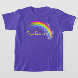 Jouw naam tot 9 letters regenboogviolet bovenaan t-shirt