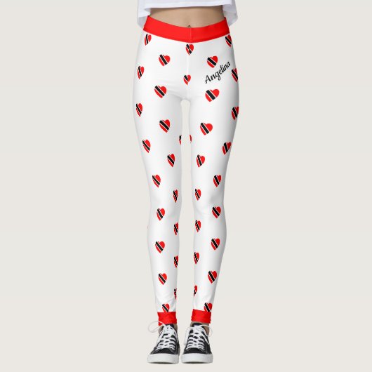 (Jouw naam) Trinidad Flag Hearts op (uw kleur) Leggings (Voorkant)