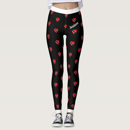 (Jouw naam) Trinidad Flag Hearts op (uw kleur) Leggings (Voorkant)