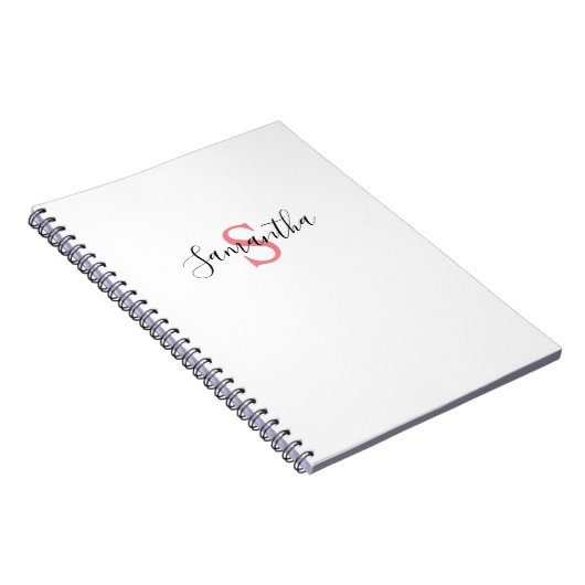 Jouw naam Typografie Monogram - Wit en Roze Notitieboek (Rechterzijde)