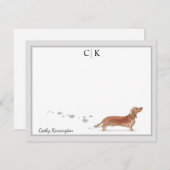 Jouw naam van bruine dachshund Gray Border Monogra Notitiekaartje (Voorkant / Achterkant)