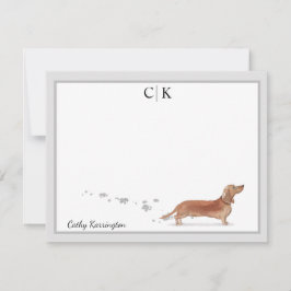 Jouw naam van bruine dachshund Gray Border Monogra Notitiekaartje