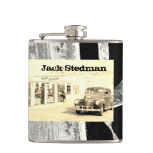 jouw naam van deze Retro Sedan-erlenmeyer Heupfles