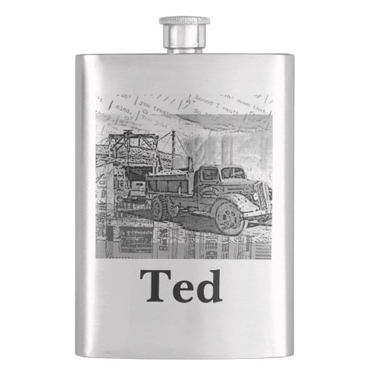 jouw naam van deze Retro Truck Flask Flacon (Voorkant)