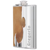 jouw naam van handleder- en chroomkolf heupfles (Links)