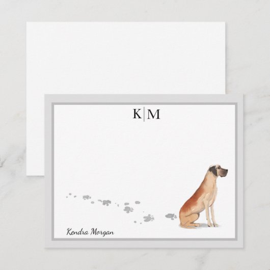 Jouw naam van het Great Dane Grey Border Monogram Notitiekaartje (Voorkant / Achterkant)