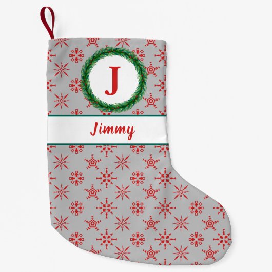 Jouw naam van het grote monogram zilver en rode sn kleine kerstsok (Voorkant)